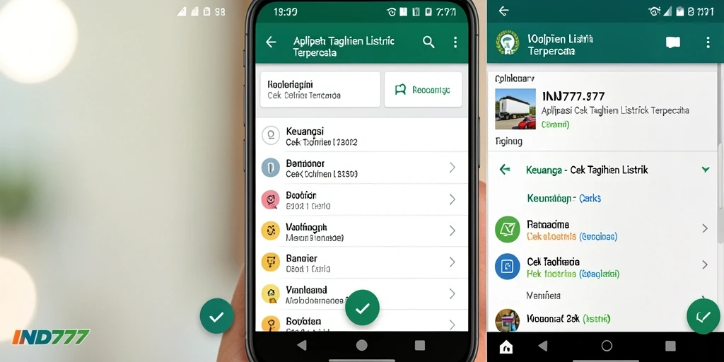Antarmuka aplikasi IND777 menampilkan fungsi cek tagihan listrik yang intuitif.