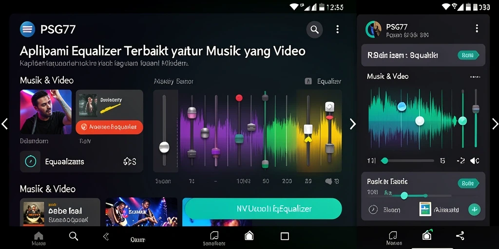 Antarmuka aplikasi <strong>PSG77</strong> yang menarik dengan fitur Equalizer yang lengkap.