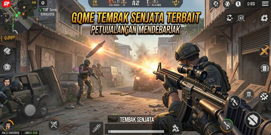 Screenshot utama QQRP menampilkan aksi seru dalam pertempuran Tembak Senjata.