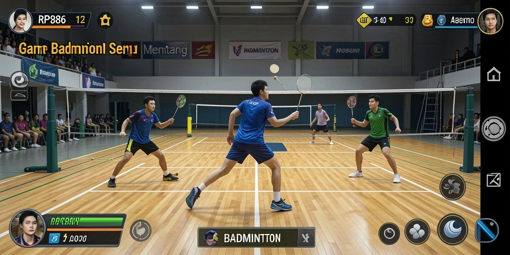Tampilan antarmuka game Badminton RP886 yang interaktif dan menarik.