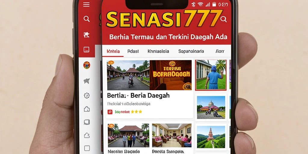 Tampilan antarmuka aplikasi SENSASI777 dengan berita daerah terbaru.